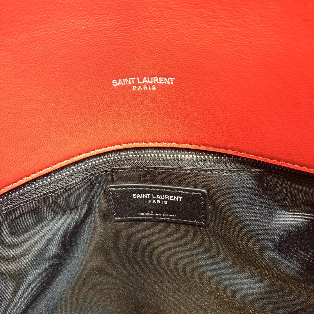 Saint Laurent Loulou Puffer Lambskin Shoulder Bag Handbag Red 577475 Silver